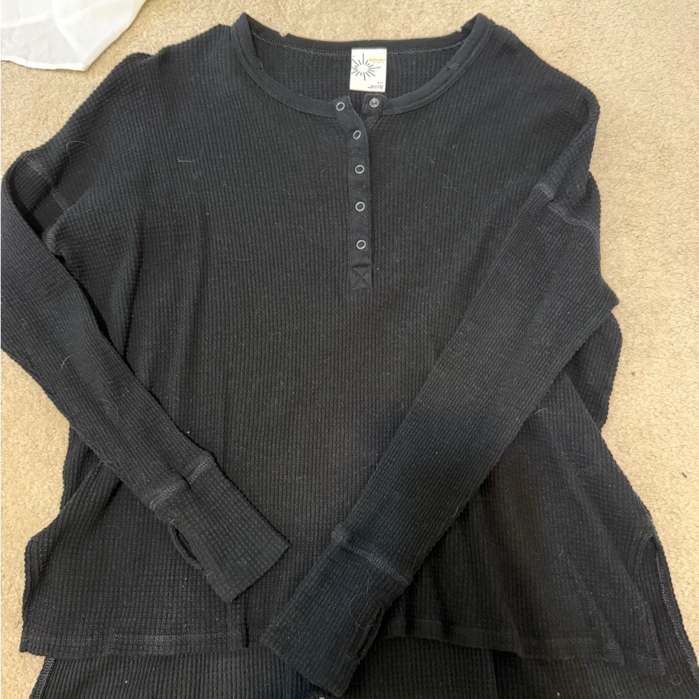 Aerie Black Long Sleeve Henley Top